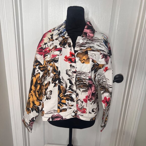 Desigual Women's White Hawaii Floral Print Jeans Jacket Size Large US NWT - Picture 2 of 16